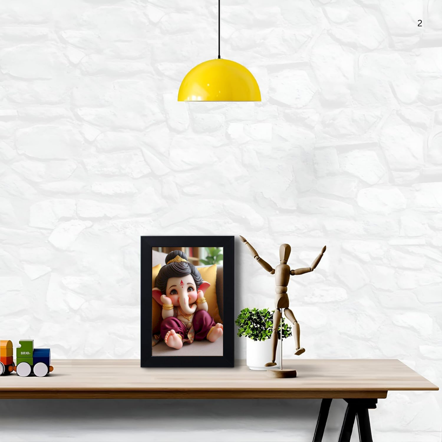 Lord Bal Ganesh Ji Photo Frame | Unique Ganesha Painting Picture for Home Decor, Wall Hanging, Puja Room, Ganpati Ji for Small Office Desk