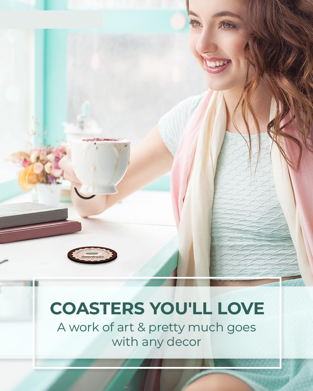 Coffee Design Premium Designer Printed Beautiful Wooden Coasters Fit for Tea Cups, Coffee Mugs and Glasses (Set of 6)016