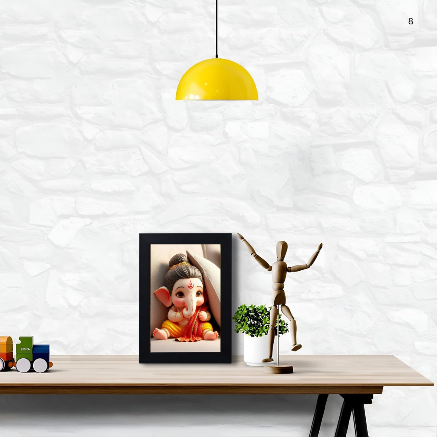Lord Bal Ganesh Ji Photo Frame | Unique Ganesha Painting Picture for Home Decor, Wall Hanging, Puja Room, Ganpati Ji for Small Office Desk