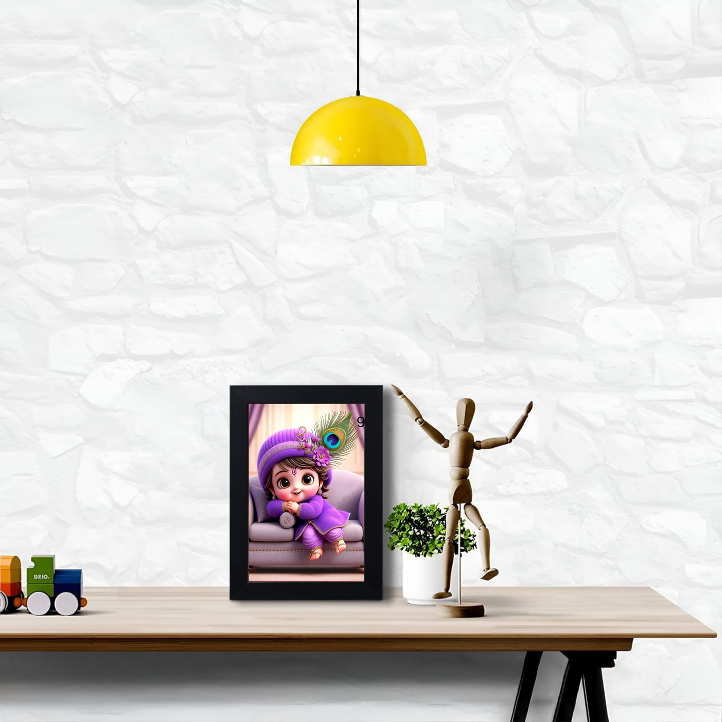 Baby Krishna Photo Frame | Shri Bal Gopal Painting for Pregnant Women | Kanha Ji Poster | Laddu Lord Makhan Chor | Walls Home Bedroom Living Room Decoration Gift