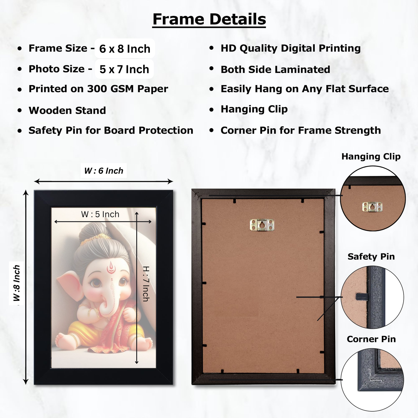Lord Bal Ganesh Ji Photo Frame | Unique Ganesha Painting Picture for Home Decor, Wall Hanging, Puja Room, Ganpati Ji for Small Office Desk