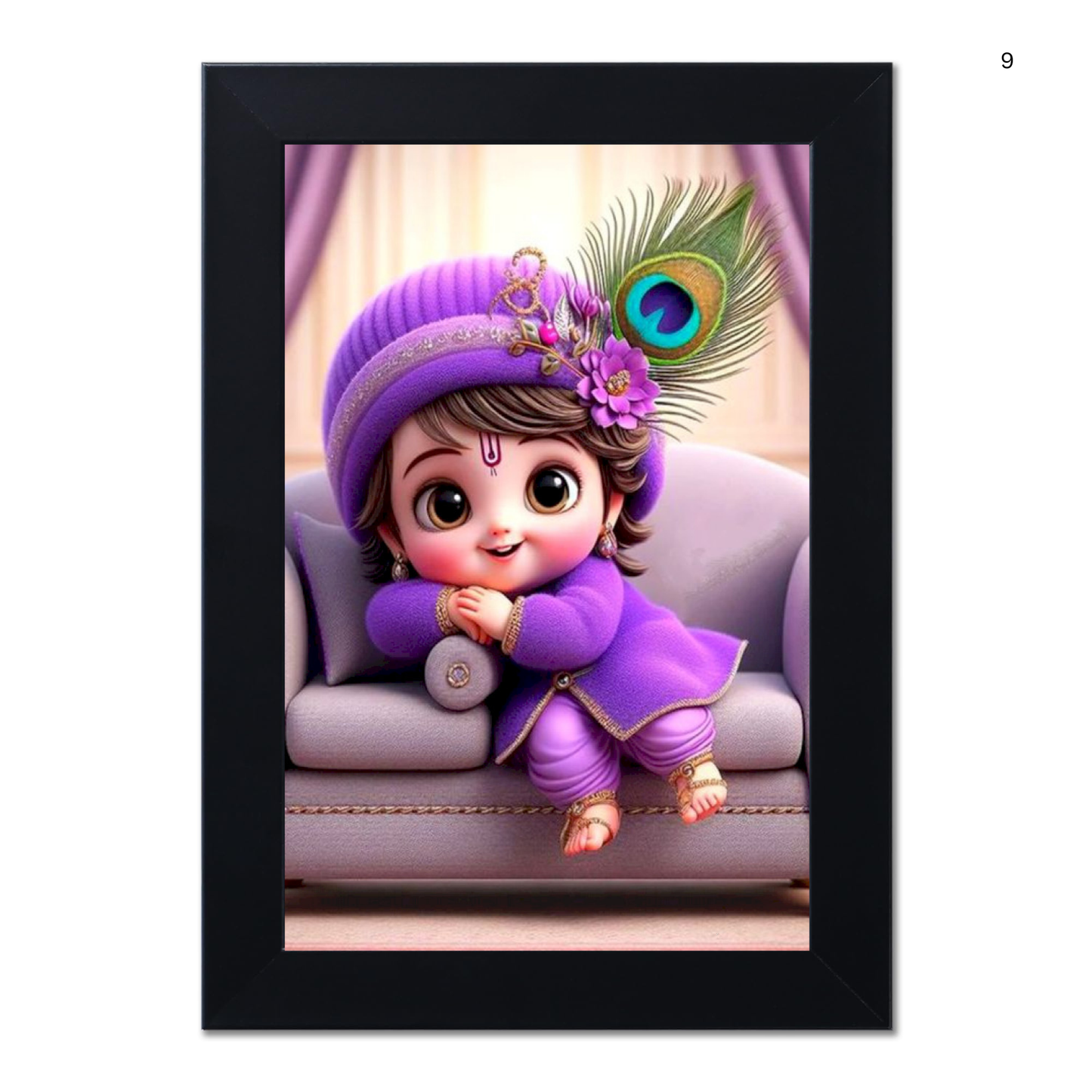 Baby Krishna Photo Frame | Shri Bal Gopal Painting for Pregnant Women | Kanha Ji Poster | Laddu Lord Makhan Chor | Walls Home Bedroom Living Room Decoration Gift