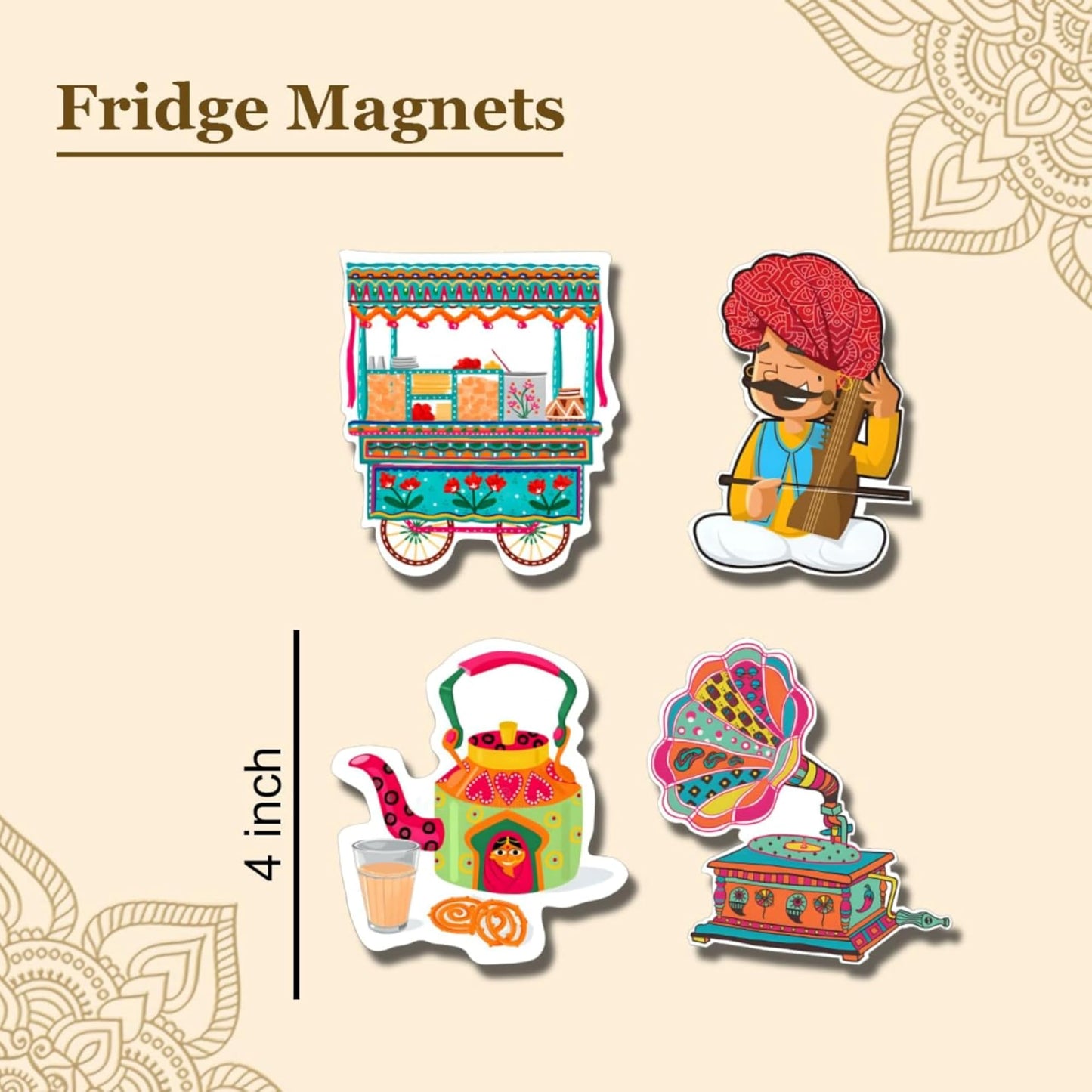 MDF Wooden Fridge Magnets, Set of 4, 7.5 x 6 x 0.5 cm, Attractive Design, Ideal for Gifting - Stylish Decorative Magnets for Your Fridge