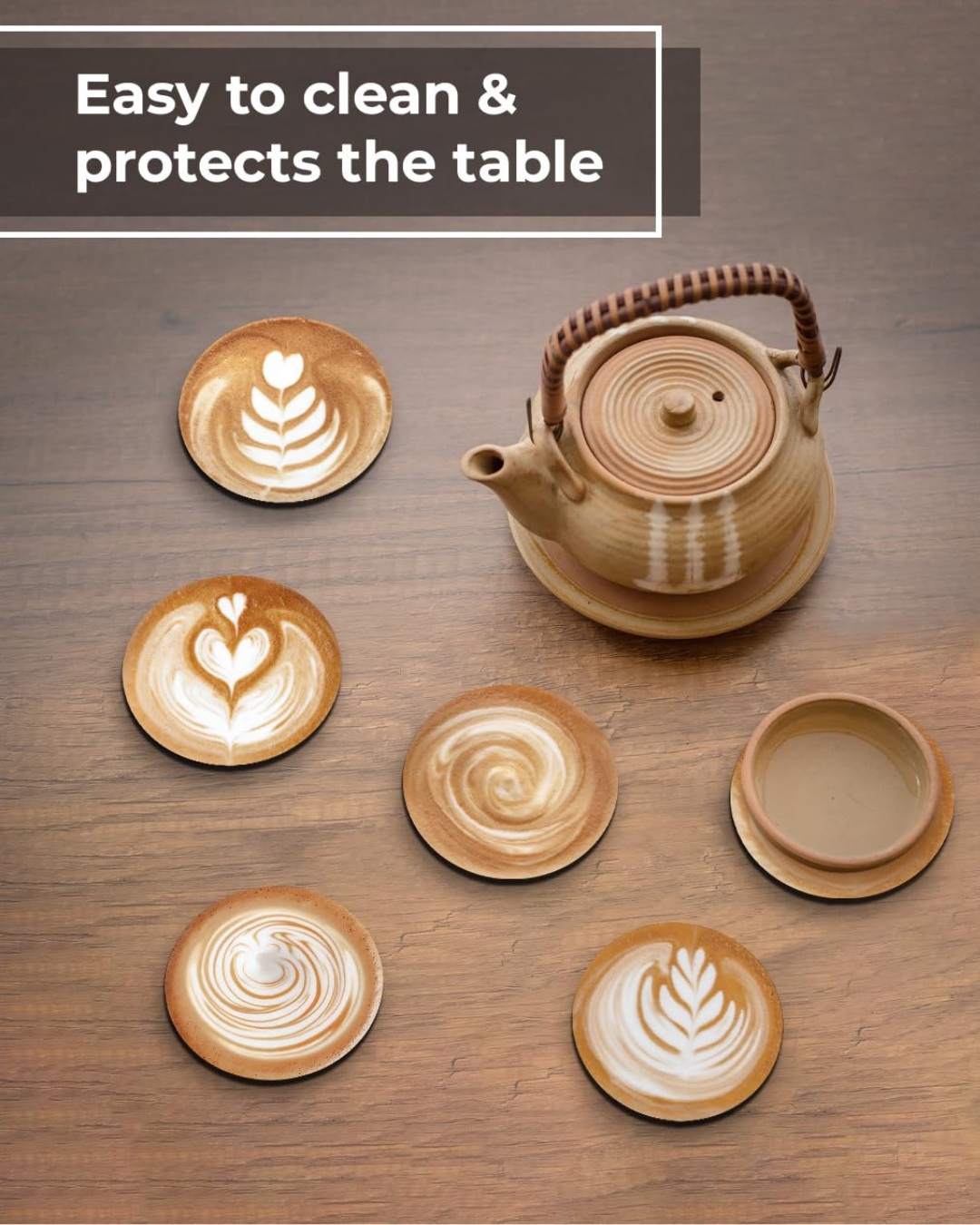 Premium Coffee Designer Printed Beautiful Wooden Coasters Fit for Tea Cups, Coffee Mugs and Glasses Design (Set of 6)017