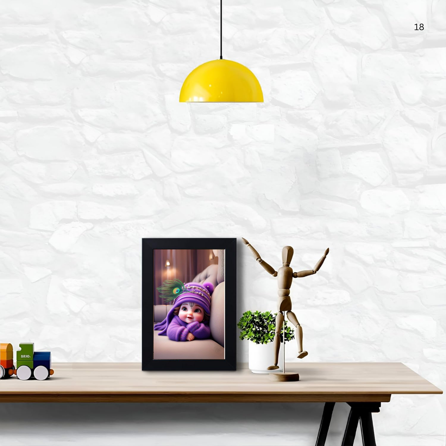Baby Krishna Photo Frame | Shri Bal Gopal Painting for Pregnant Women | Kanha Ji Poster | Laddu Lord Makhan Chor | Walls Home Bedroom Living Room Decoration Gift.