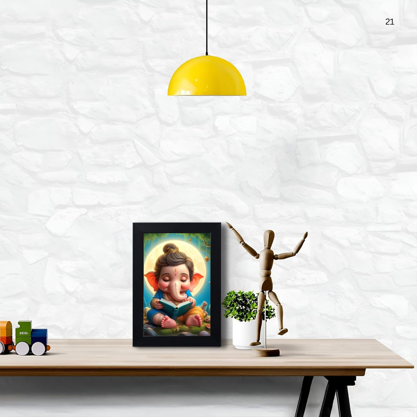 Lord Bal Ganesh Ji Photo Frame | Unique Ganesha Painting Picture for Home Decor, Wall Hanging, Puja Room, Ganpati Ji for Small Office Desk
