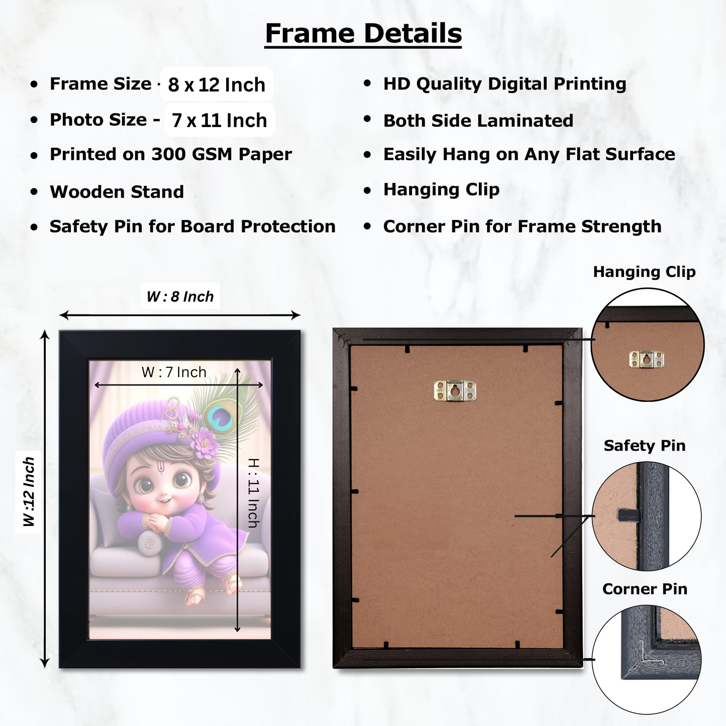 Baby Krishna Photo Frame | Shri Bal Gopal Painting for Pregnant Women | Kanha Ji Poster | Laddu Lord Makhan Chor | Walls Home Bedroom Living Room Decoration Gift