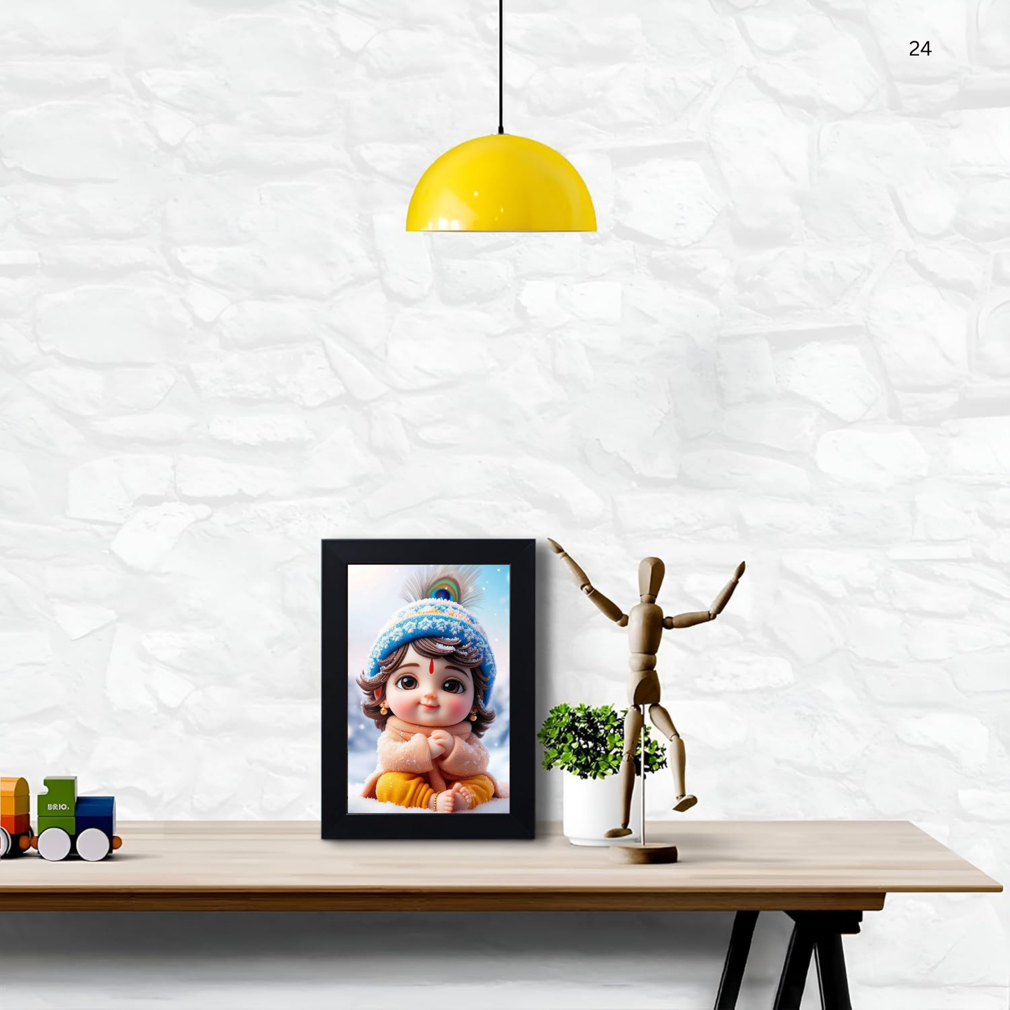 Baby Krishna Photo Frame | Shri Bal Gopal Painting for Pregnant Women | Kanha Ji Poster | Laddu Lord Makhan Chor | Walls Home Bedroom Living Room Decoration Gift