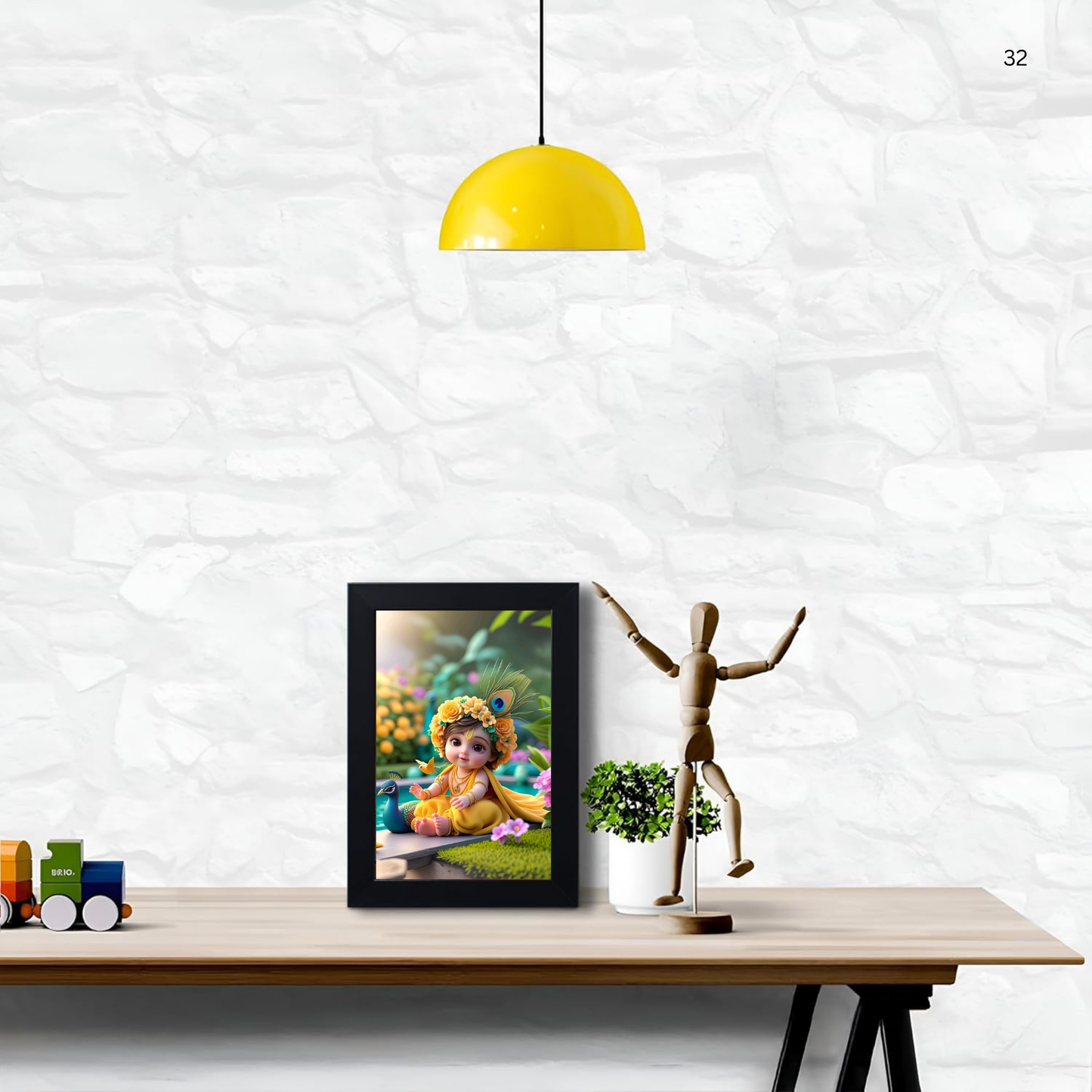 Baby Krishna Photo Frame | Shri Bal Gopal Painting for Pregnant Women | Kanha Ji Poster | Laddu Lord Makhan Chor | Walls Home Bedroom Living Room Decoration Gift