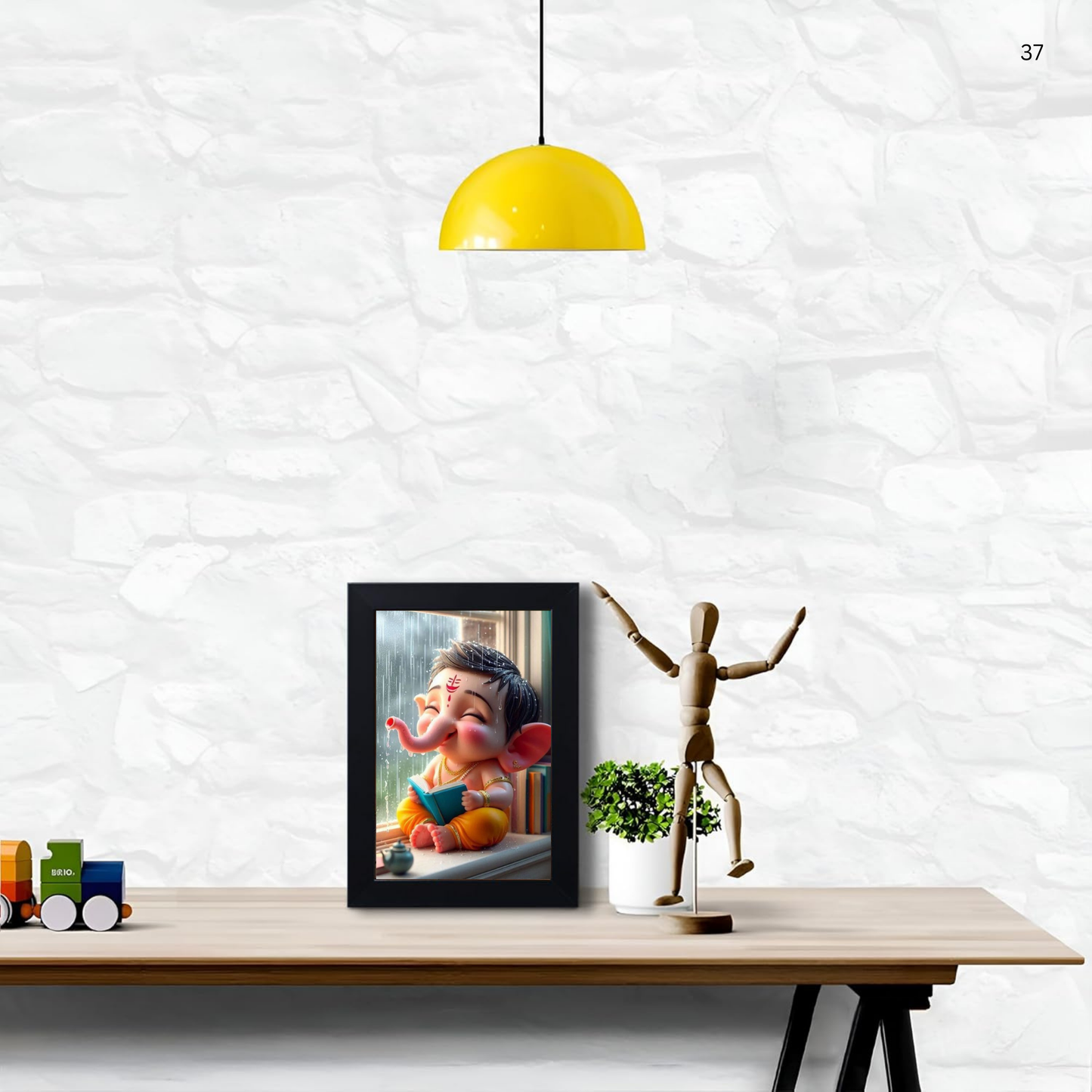 Lord Bal Ganesh Ji Photo Frame | Unique Ganesha Painting Picture for Home Decor, Wall Hanging, Puja Room, Ganpati Ji for Small Office Desk