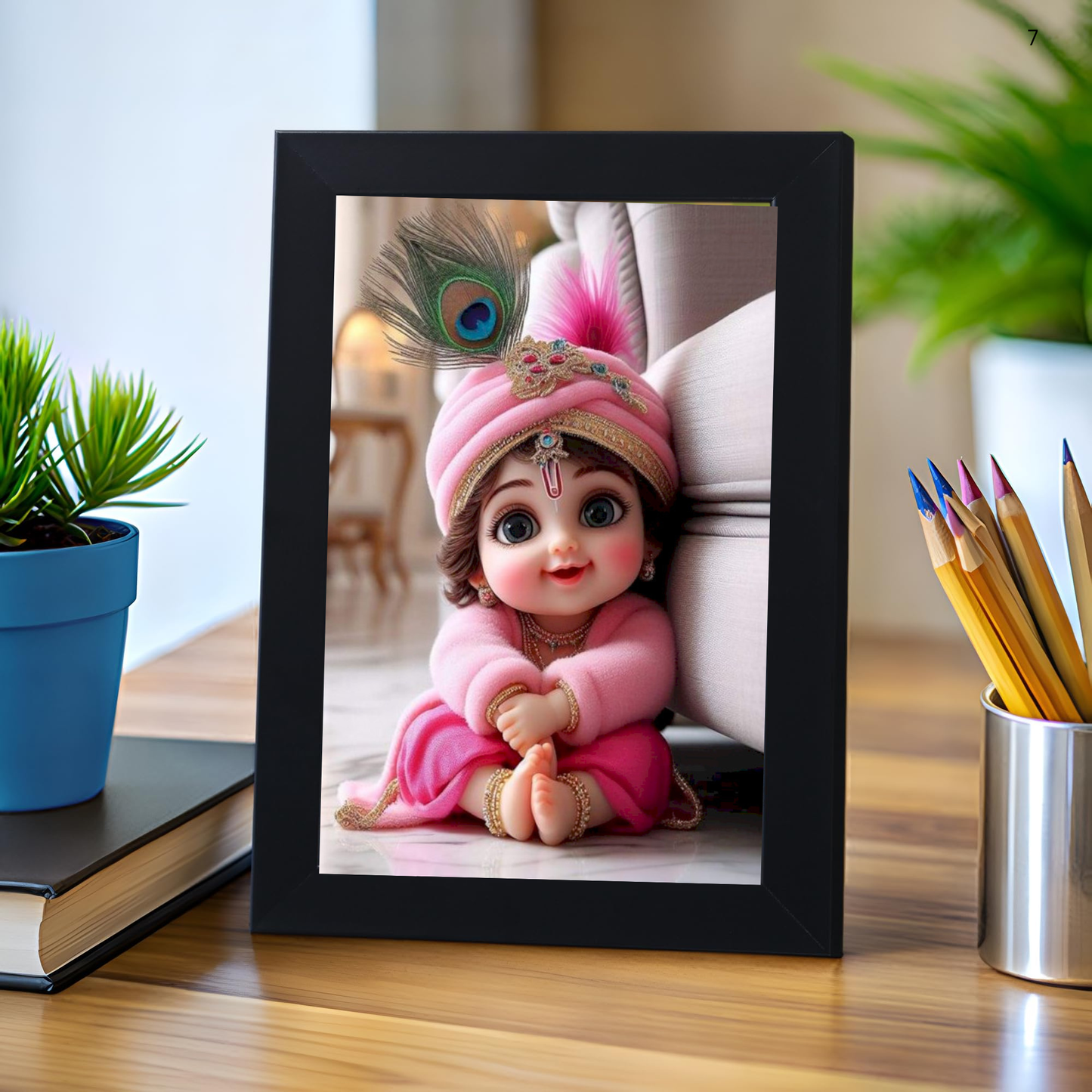 Baby Krishna Photo Frame | Shri Bal Gopal Painting for Pregnant Women | Kanha Ji Poster | Laddu Lord Makhan Chor | Walls Home Bedroom Living Room Decoration Gift