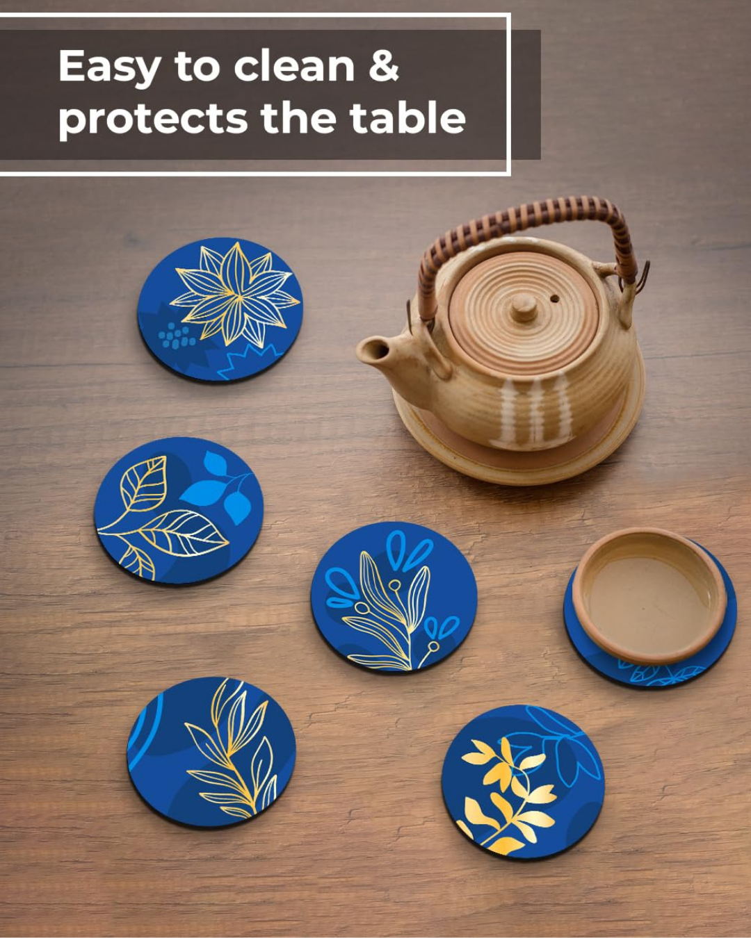 Premium Round Mandala Ethnic Beautiful Wooden Coasters, Diwali Gift, Fit for Tea Cups, Coffee Mugs and Glasses 4 8 12 (3.5X3.5 Inch) ((Set of 6))002
