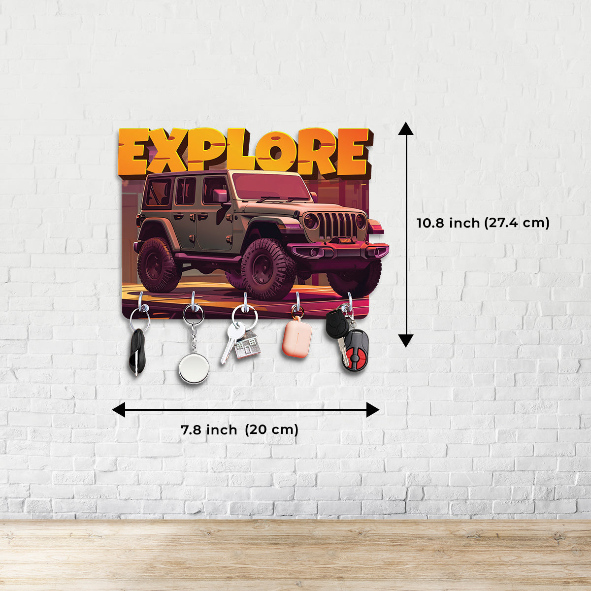 "Adventure Awaits: Modern Engineered Wood Key Holder with Explore Theme"