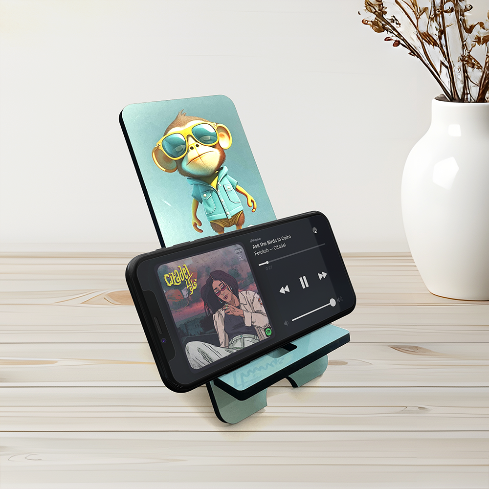 "Trendy Cool Monkey Design Phone Stand - 3x7 Inch Portable Holder"