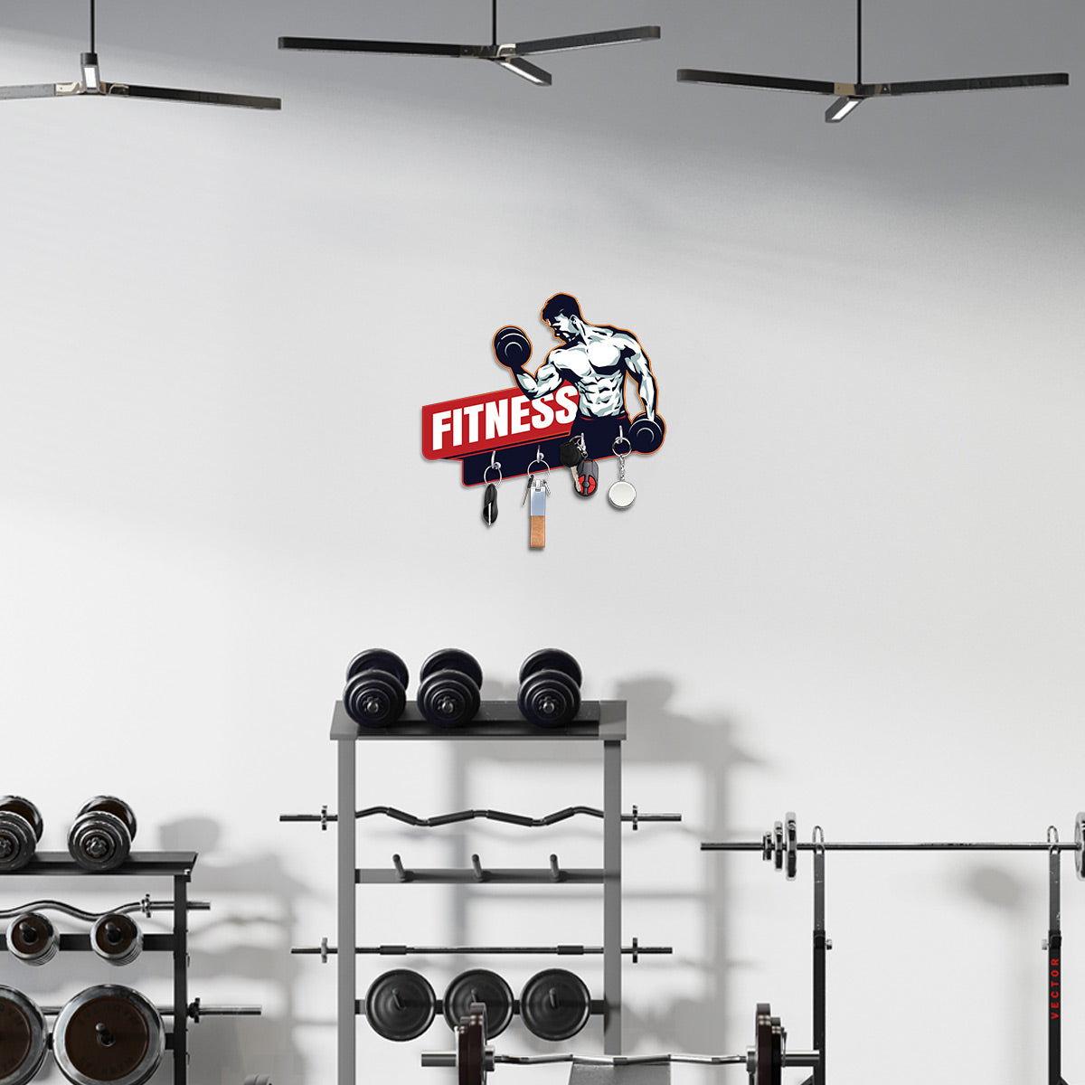 "Stay Motivated: Engineered Wood Key Holder with Fitness Quote Theme"