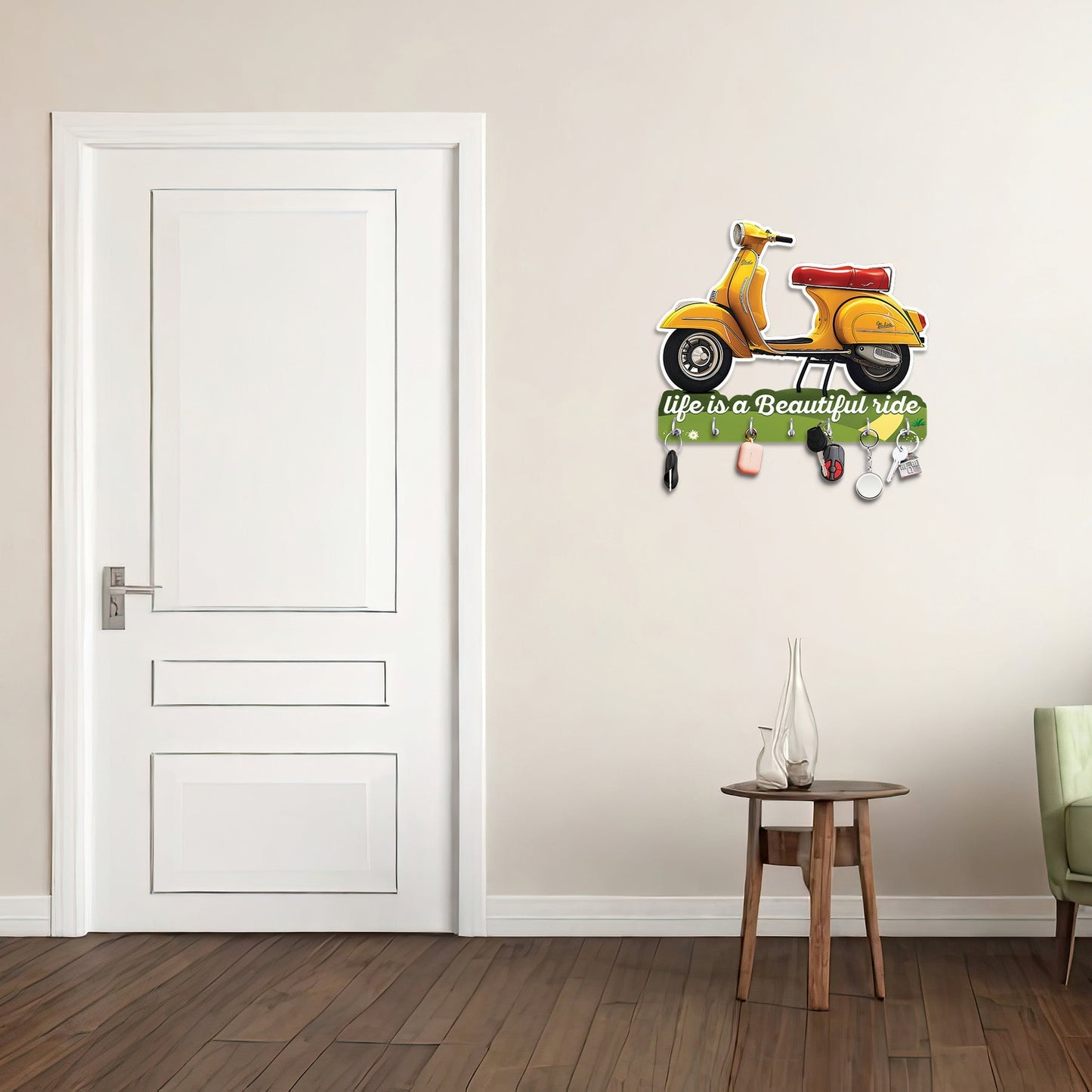 "Life is a Beautiful Ride: Engineered Wood Key Holder with Vintage Scooter Theme"