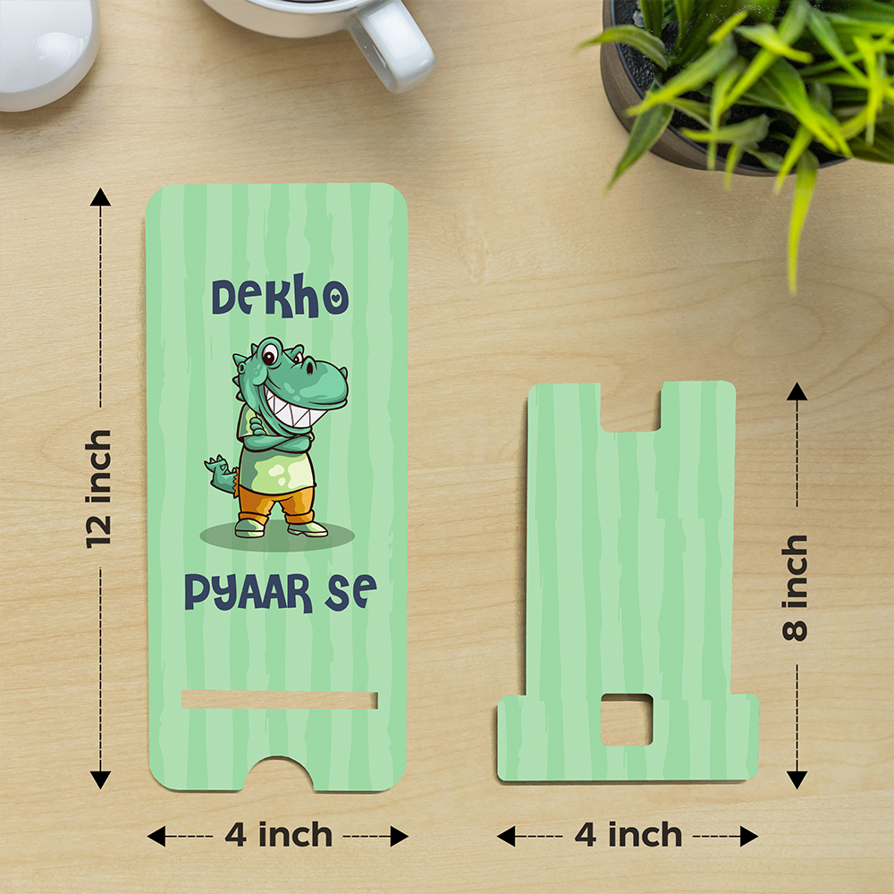 "Cute 'Dekho Pyaar Se' Alligator Design Phone Stand - 4x12 Inch Portable Holder"