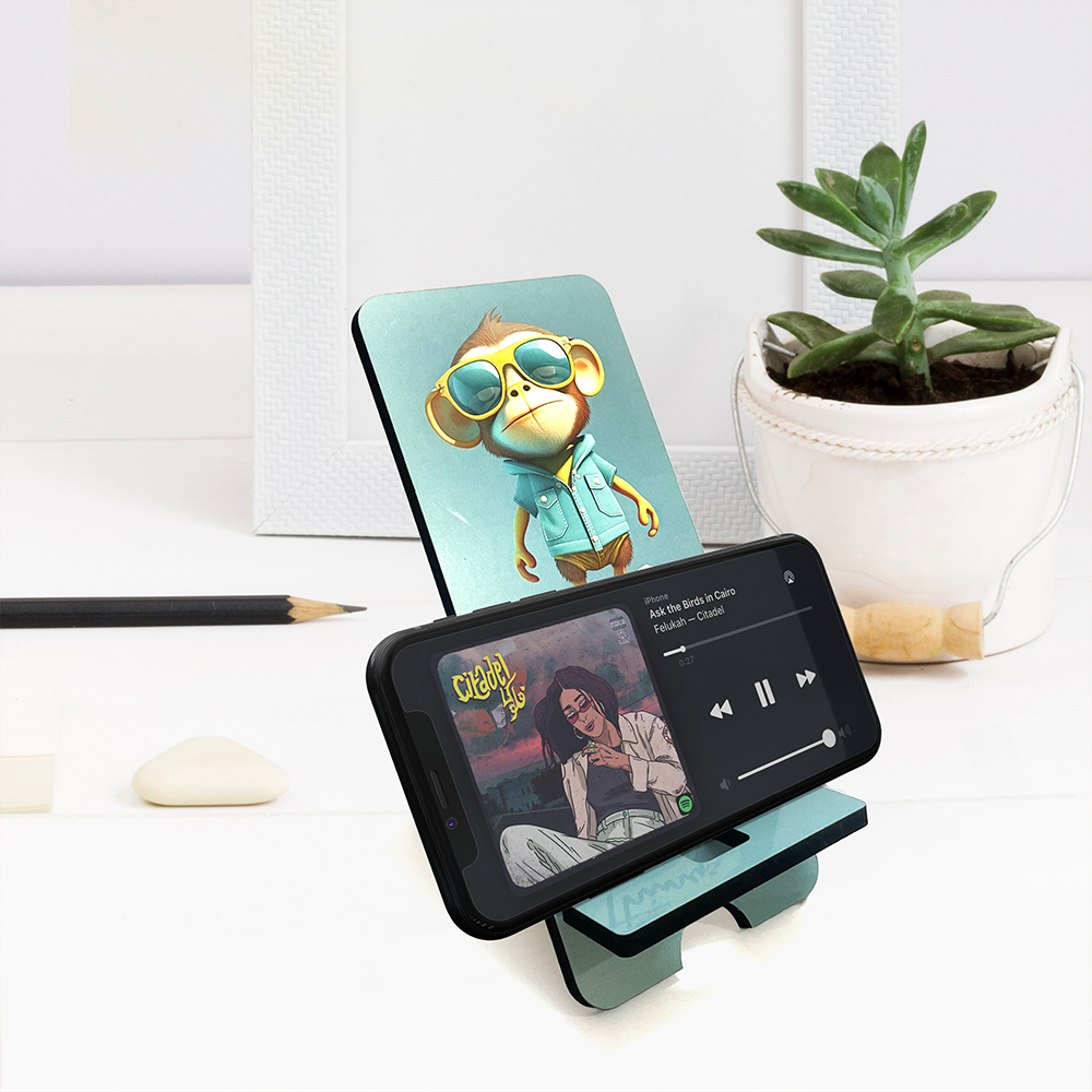 "Cool Monkey 'SAKHT LAUNDA' Wooden Phone Stand – Stylish & Durable Universal Holder"