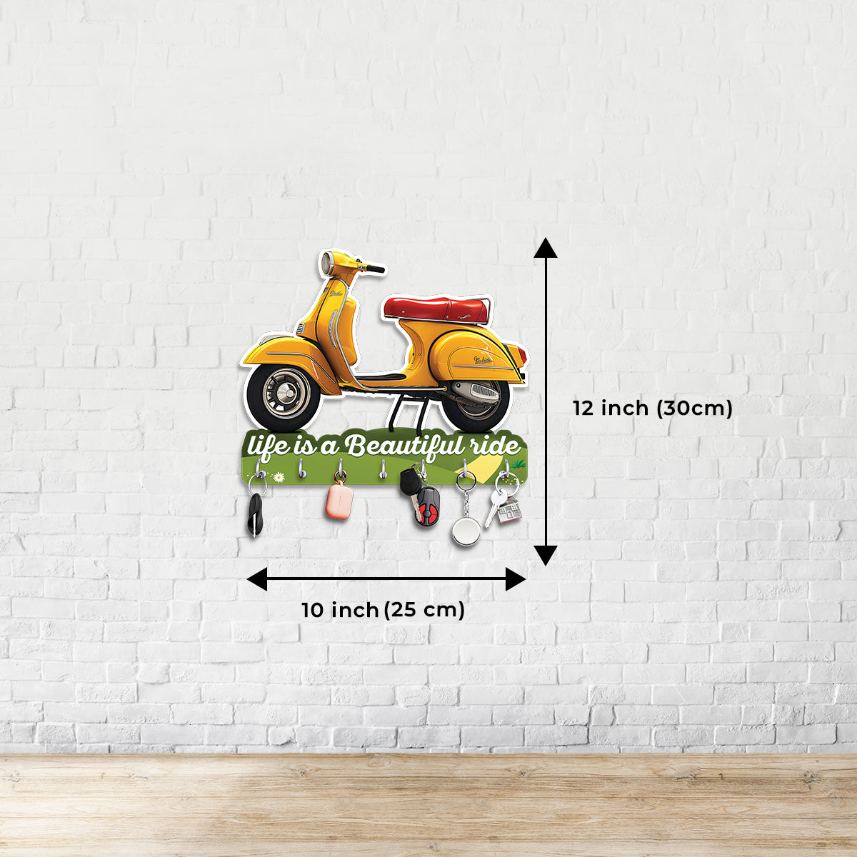 "Life is a Beautiful Ride: Engineered Wood Key Holder with Vintage Scooter Theme"