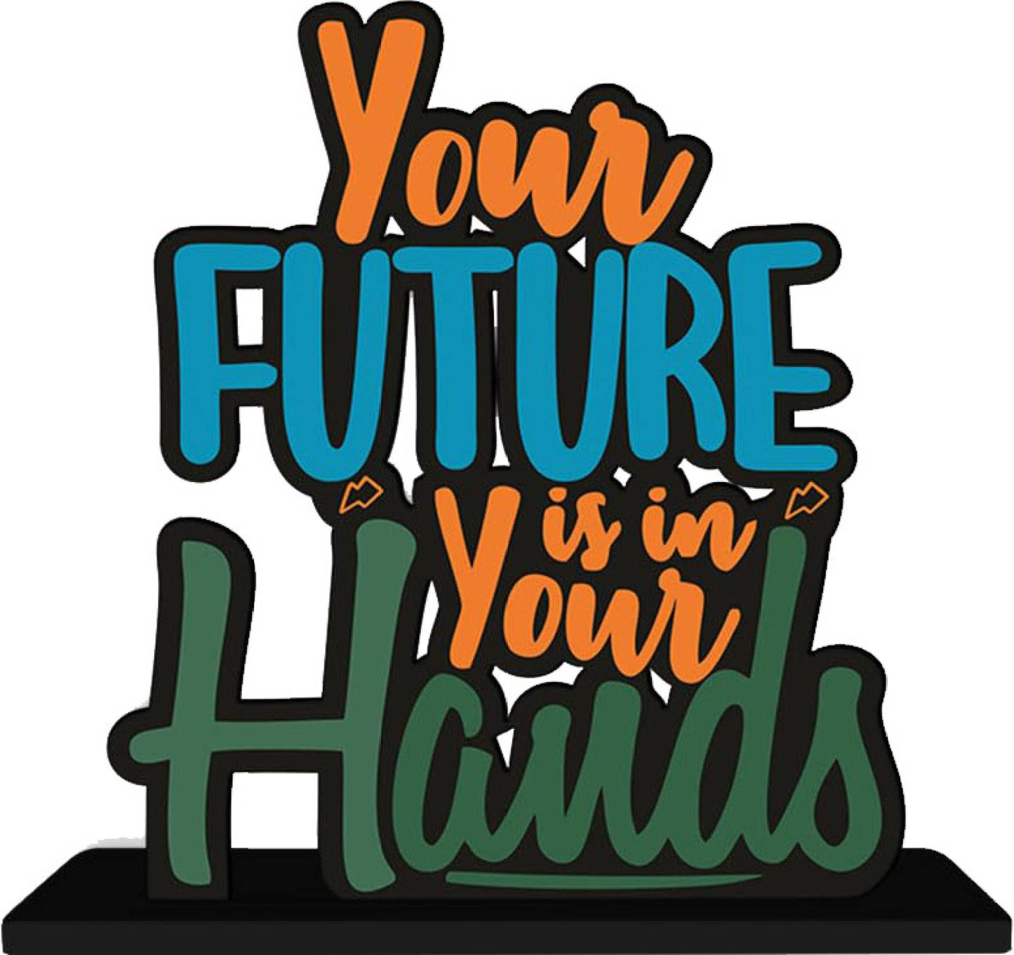 Wooden Inspirational Quote Table Decorative Showpiece - 16 cm (Wood, Orange, Blue, Green