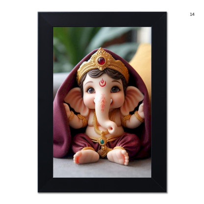 Lord Ganesha Ji Photo Frame for Wall and Pooja, Poster for Pooja, Religious Framed Painting, Laminated God Photo Frames, Wall Decor Photo Frame