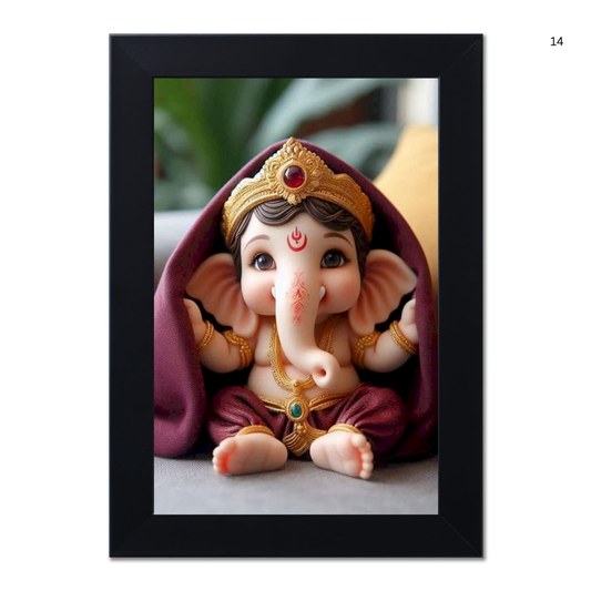 Lord Ganesha Ji Photo Frame for Wall and Pooja, Poster for Pooja, Religious Framed Painting, Laminated God Photo Frames, Wall Decor Photo Frame