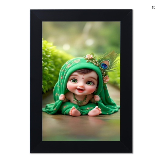 Baby Krishna Photo Frame | Shri Bal Gopal Painting for Pregnant Women | Kanha Ji Poster | Laddu Lord Makhan Chor | Walls Home Bedroom Living Room Decoration Gift.