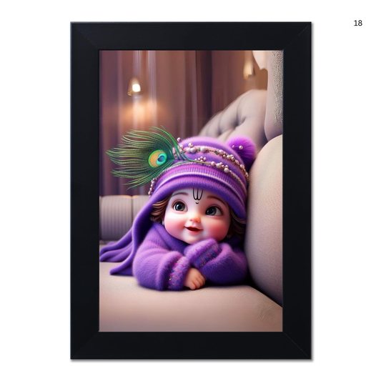 Baby Krishna Photo Frame | Shri Bal Gopal Painting for Pregnant Women | Kanha Ji Poster | Laddu Lord Makhan Chor | Walls Home Bedroom Living Room Decoration Gift.