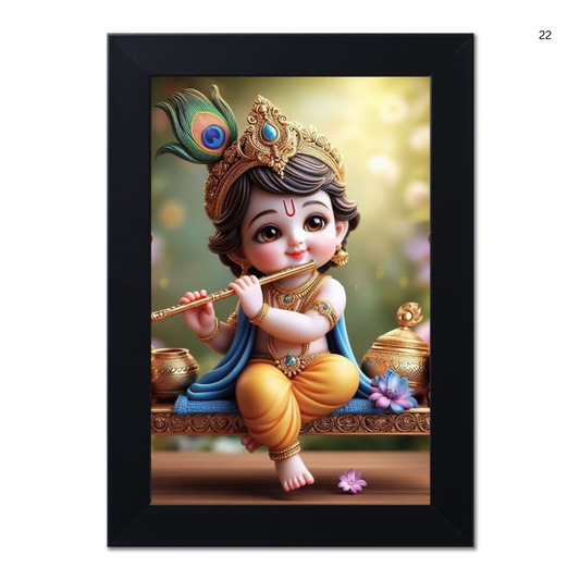 Baby Krishna Photo Frame | Shri Bal Gopal Painting for Pregnant Women | Kanha Ji Poster | Laddu Lord Makhan Chor | Walls Home Bedroom Living Room Decoration Gift