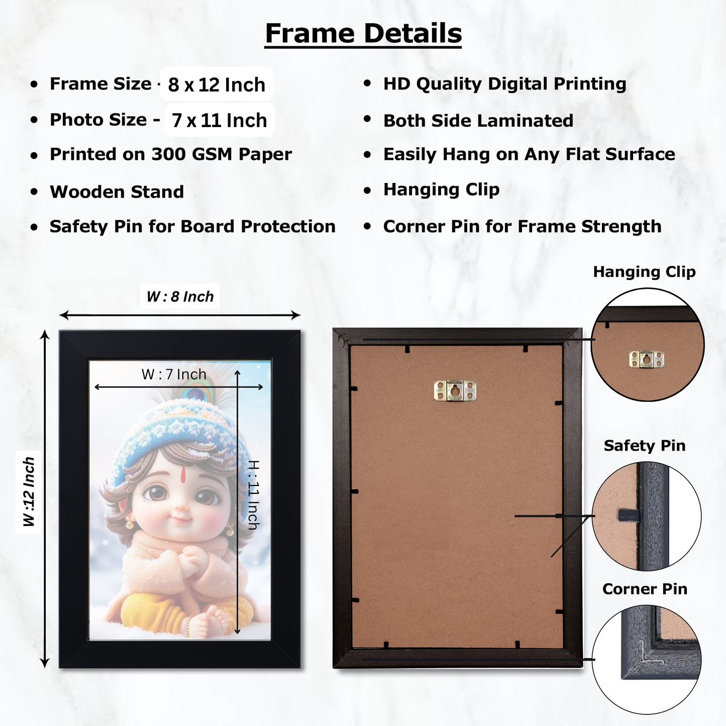 Baby Krishna Photo Frame | Shri Bal Gopal Painting for Pregnant Women | Kanha Ji Poster | Laddu Lord Makhan Chor | Walls Home Bedroom Living Room Decoration Gift