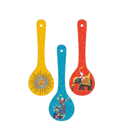 Sun Design Spoon Shape Wall Hanging Set 3 Piece Engineered Wood Decor