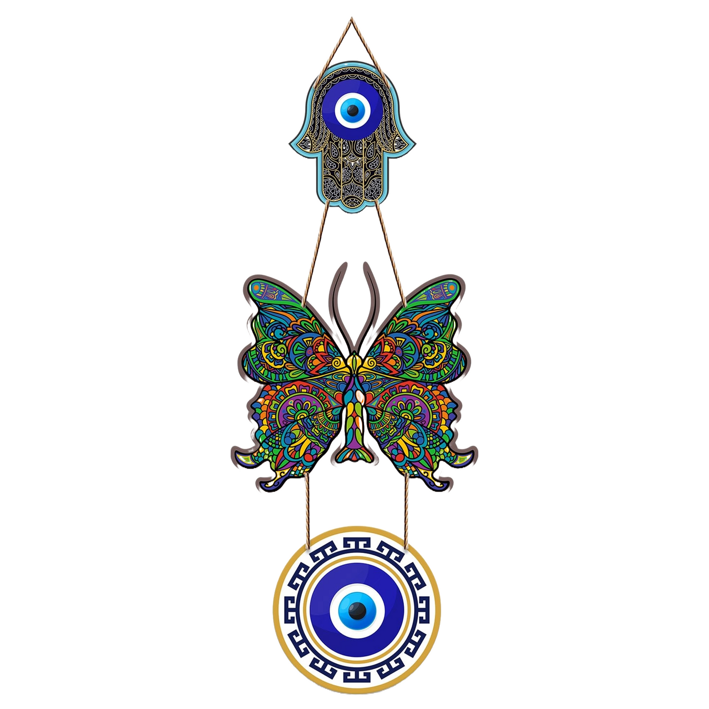 Dark Multicolor Butterfly Design Evil Eye Wall Hanging  Engineered Wood Decor