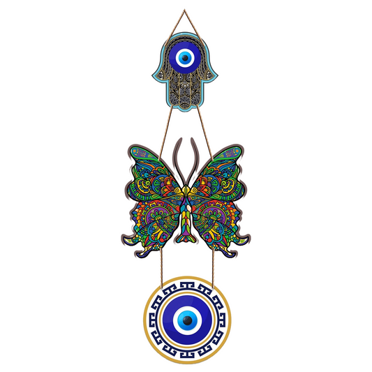 Dark Multicolor Butterfly Design Evil Eye Wall Hanging  Engineered Wood Decor
