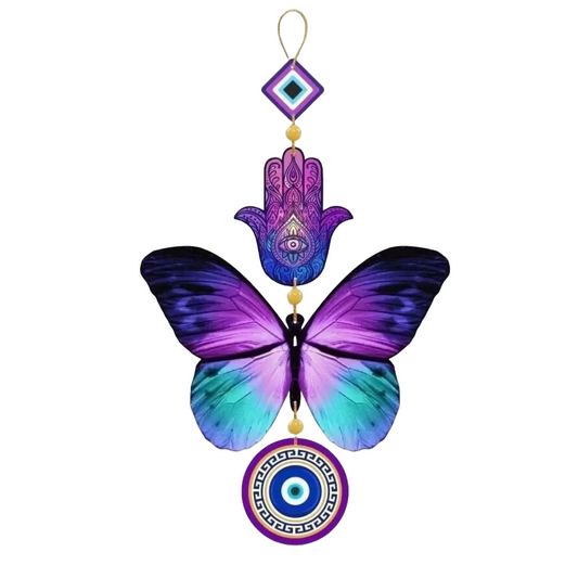 Purple Butterfly Design Evil Eye Wall Hanging  Engineered Wood Decorative Charm