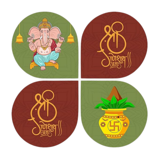 Shree Ganesha Wall Hanging Set 4 Piece Engineered Wood Decor