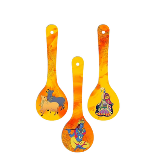 Krishna Spoon Shape Wall Hanging Set 3piece Engineered Wood Decor
