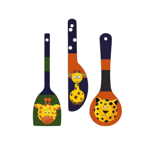 Giraffe Family Spoon Shape Wall Hanging Set 3 piece Engineered Wood Decor