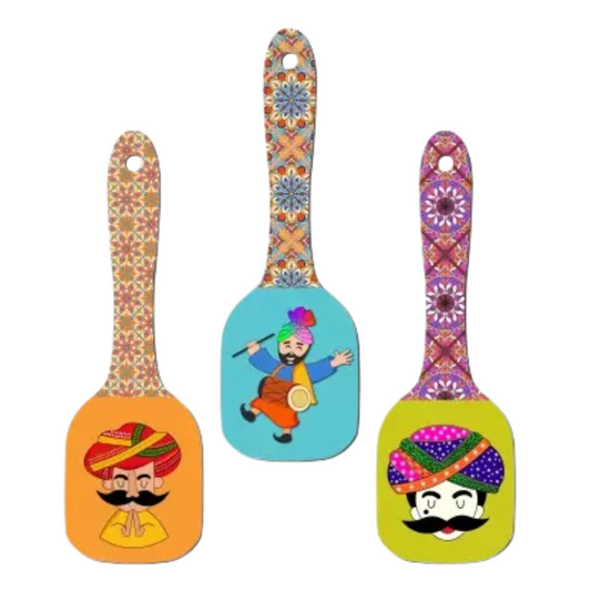 Bhangra Theme Spoon Shape Wall Hanging Set 3 piece Engineered Wood Decor