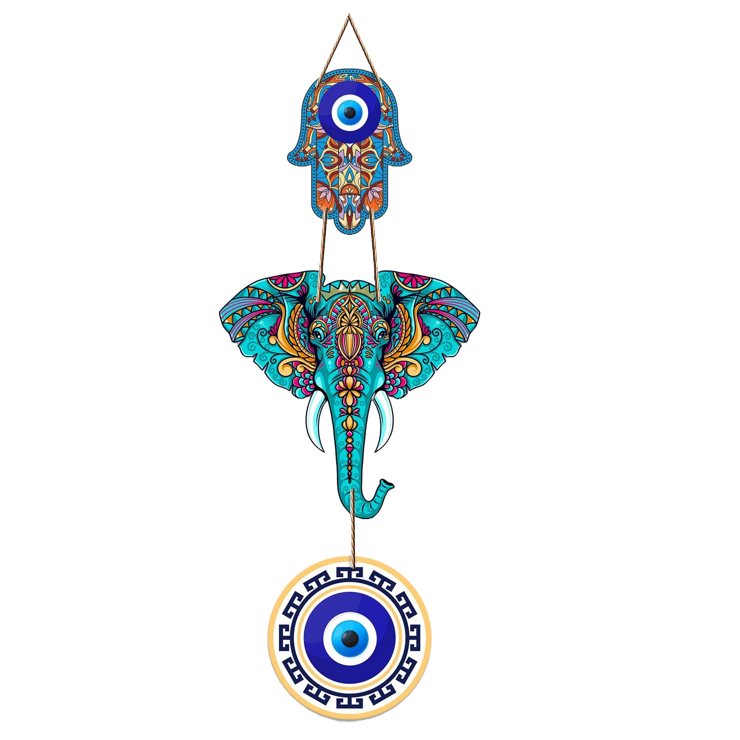 Elephant Shaped Evil Eye Wall Hanging Engineered Wood Decorative Charm