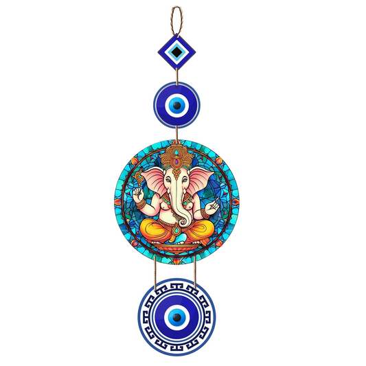 Round Ganesha Design Evil Eye Wall Hanging  Engineered Wood Decor