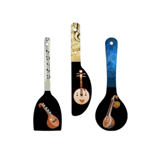 Classical Instrument Spoon Shape Wall Hanging Set 3 Piece Engineered Wood Decor