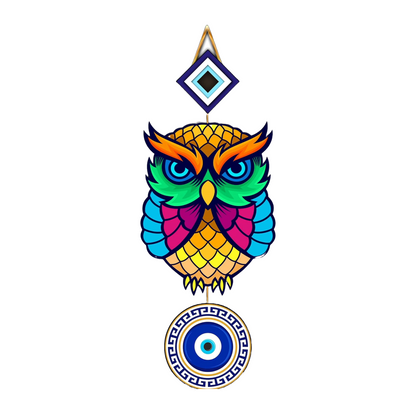 Small Owl Shaped Evil Eye Wall Hanging Multicolor Engineered Wood Decor