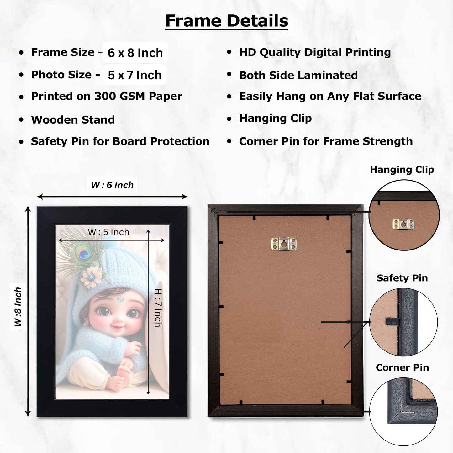 Baby Krishna Photo Frame | Shri Bal Gopal Painting for Pregnant Women | Kanha Ji Poster | Laddu Lord Makhan Chor | Walls Home Bedroom Living Room Decoration Gift.