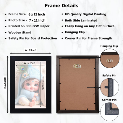 Baby Krishna Photo Frame | Shri Bal Gopal Painting for Pregnant Women | Kanha Ji Poster | Laddu Lord Makhan Chor | Walls Home Bedroom Living Room Decoration Gift.