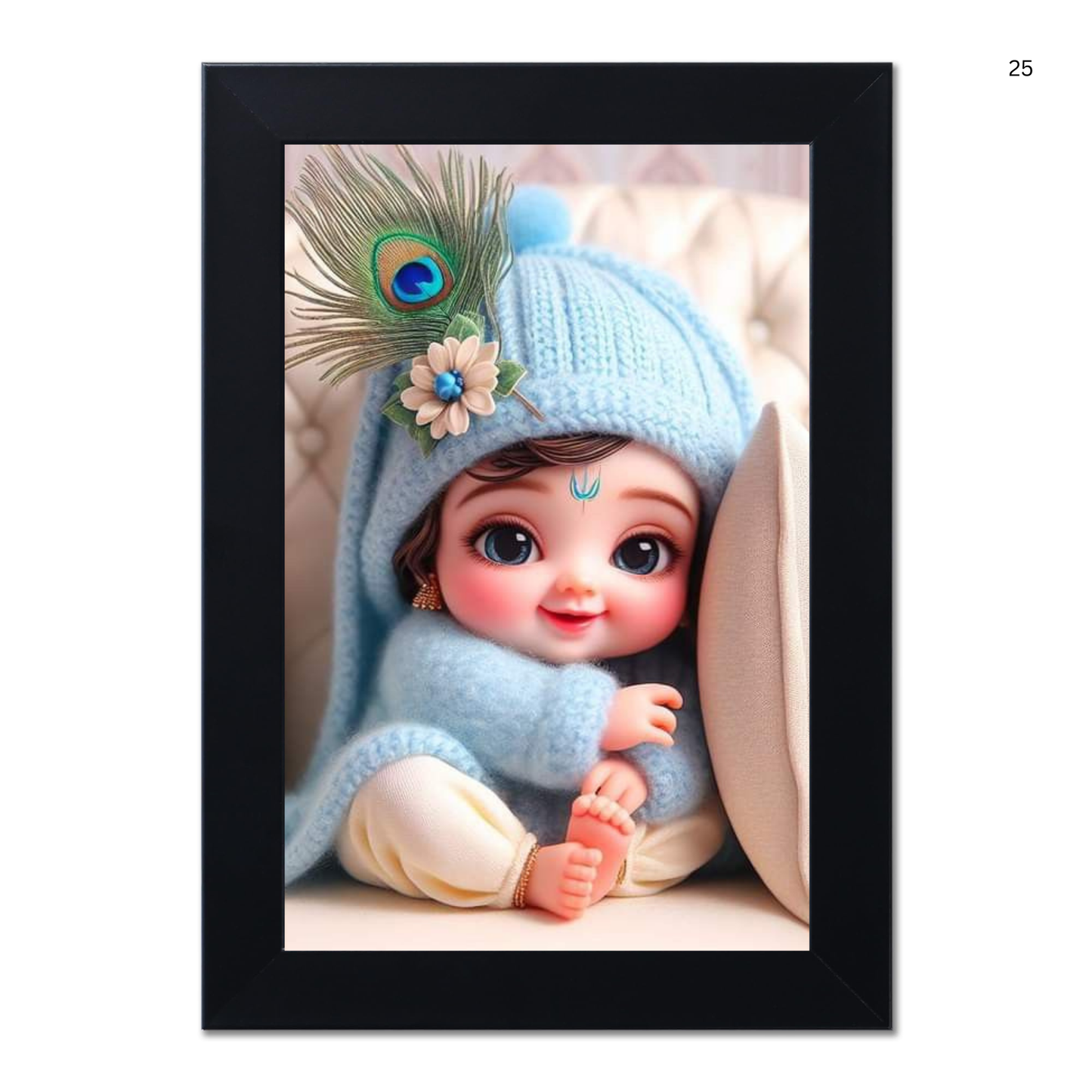 Baby Krishna Photo Frame | Shri Bal Gopal Painting for Pregnant Women | Kanha Ji Poster | Laddu Lord Makhan Chor | Walls Home Bedroom Living Room Decoration Gift.