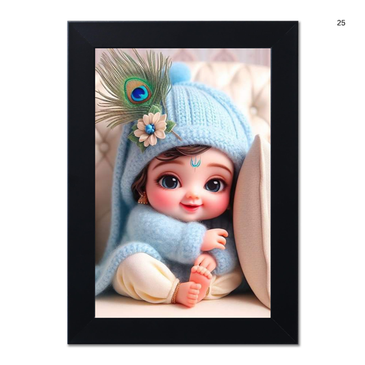 Baby Krishna Photo Frame | Shri Bal Gopal Painting for Pregnant Women | Kanha Ji Poster | Laddu Lord Makhan Chor | Walls Home Bedroom Living Room Decoration Gift.