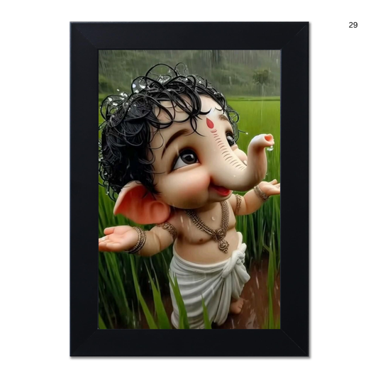 Lord Ganesha Ji Photo Frame for Wall and Pooja, Poster for Pooja, Religious Framed Painting, Laminated God Photo Frames, Wall Decor Photo Frame