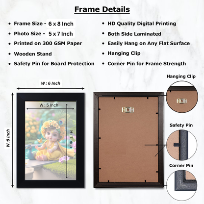 Baby Krishna Photo Frame | Shri Bal Gopal Painting for Pregnant Women | Kanha Ji Poster | Laddu Lord Makhan Chor | Walls Home Bedroom Living Room Decoration Gift