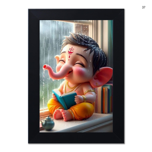 Lord Bal Ganesh Ji Photo Frame | Unique Ganesha Painting Picture for Home Decor, Wall Hanging, Puja Room, Ganpati Ji for Small Office Desk