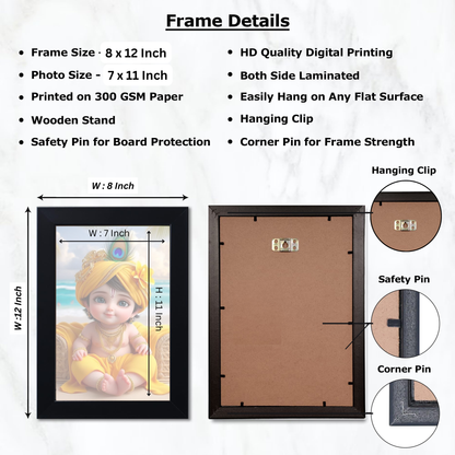 God Baby Krishna Photo Frame Home Pooja Room Wall Living Room Bedroom Gift Multcolored